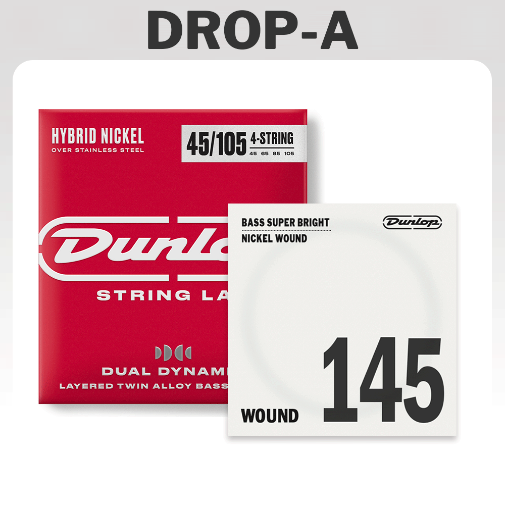 Dunlop 45-145t 5-kielisen basson Drop A -kielet Hybrid Nickel