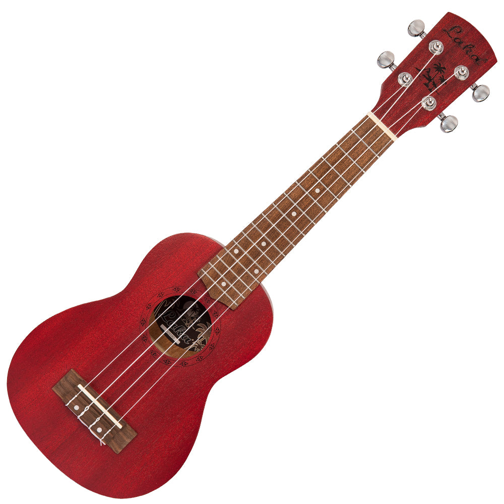 Laka Sapele Series Soprano Ukulele & Bag ~ Red - Aron Soitin