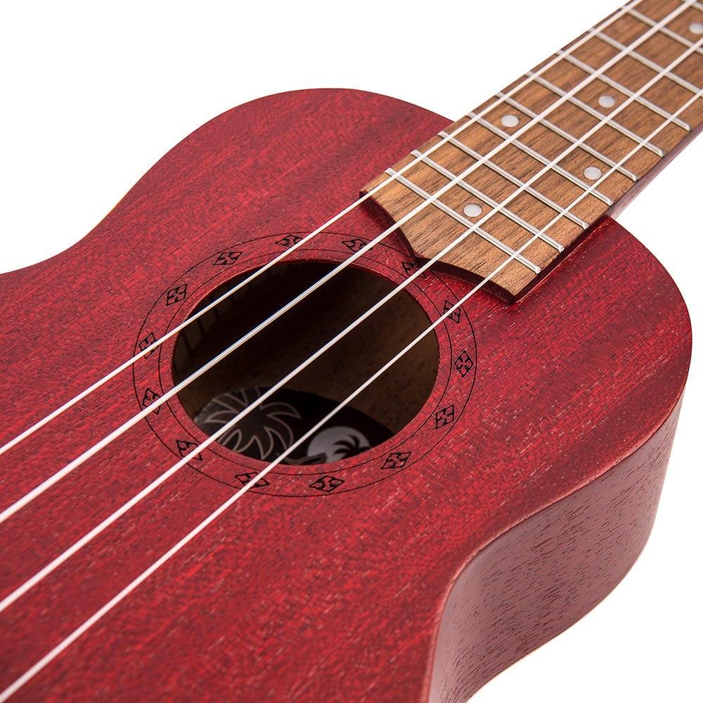 Laka Sapele Series Soprano Ukulele & Bag ~ Red - Aron Soitin