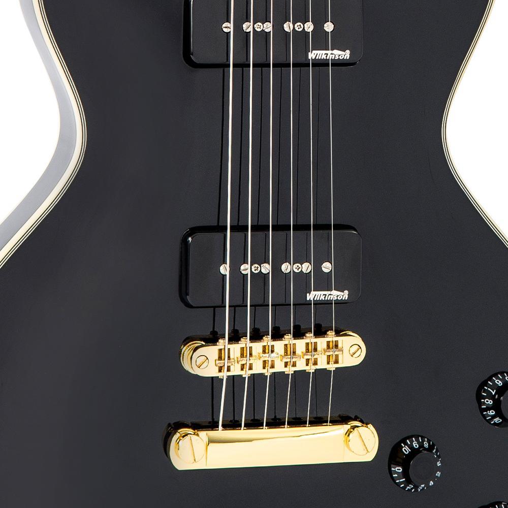 Vintage V100PBB ReIssued Les Paul P90 Gloss Black sähkökitara - Aron Soitin