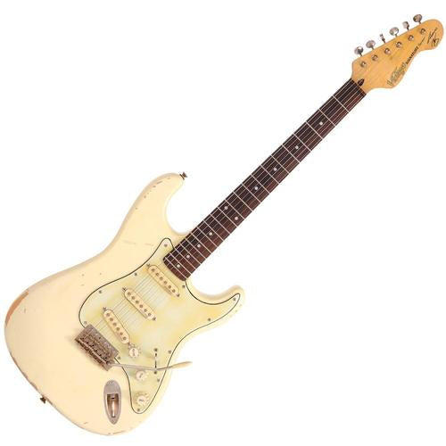 Vintage V6MRTBG Thomas Blug Signature Electric Guitar ~ Distressed Vintage White - Aron Soitin