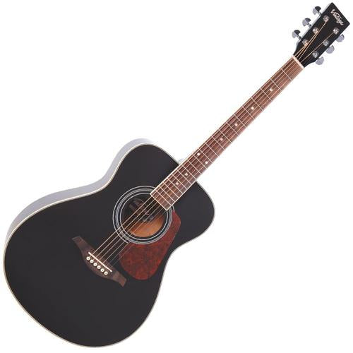 Vintage V300BK Acoustic Folk Guitar ~ Black - Aron Soitin