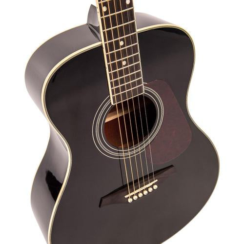 Vintage V300BK Acoustic Folk Guitar ~ Black - Aron Soitin