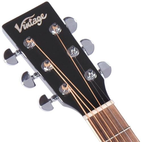 Vintage V300BK Acoustic Folk Guitar ~ Black - Aron Soitin