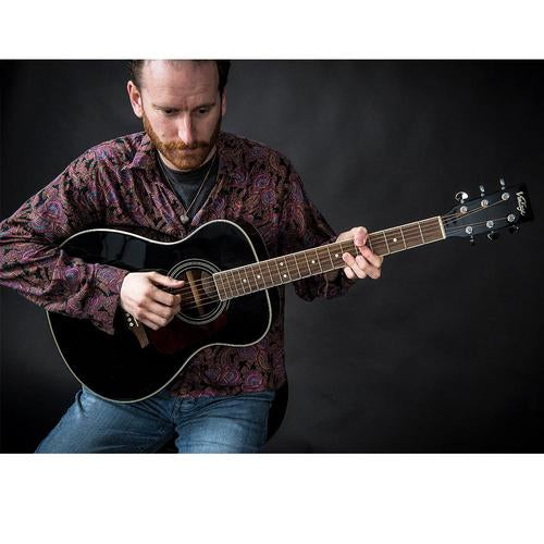 Vintage V300BK Acoustic Folk Guitar ~ Black - Aron Soitin