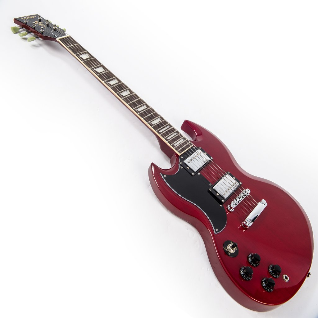 Vintage LVS6 ReIssued Electric Guitar ~ Left Hand Cherry Red - Aron Soitin