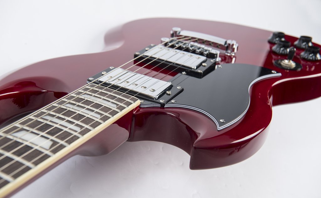 Vintage LVS6 ReIssued Electric Guitar ~ Left Hand Cherry Red - Aron Soitin