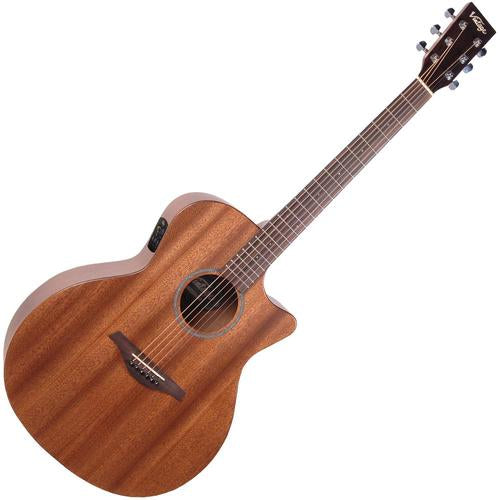Vintage VE990MH Electro-Acoustic Cutaway Guitar ~ Mahogany - Aron Soitin