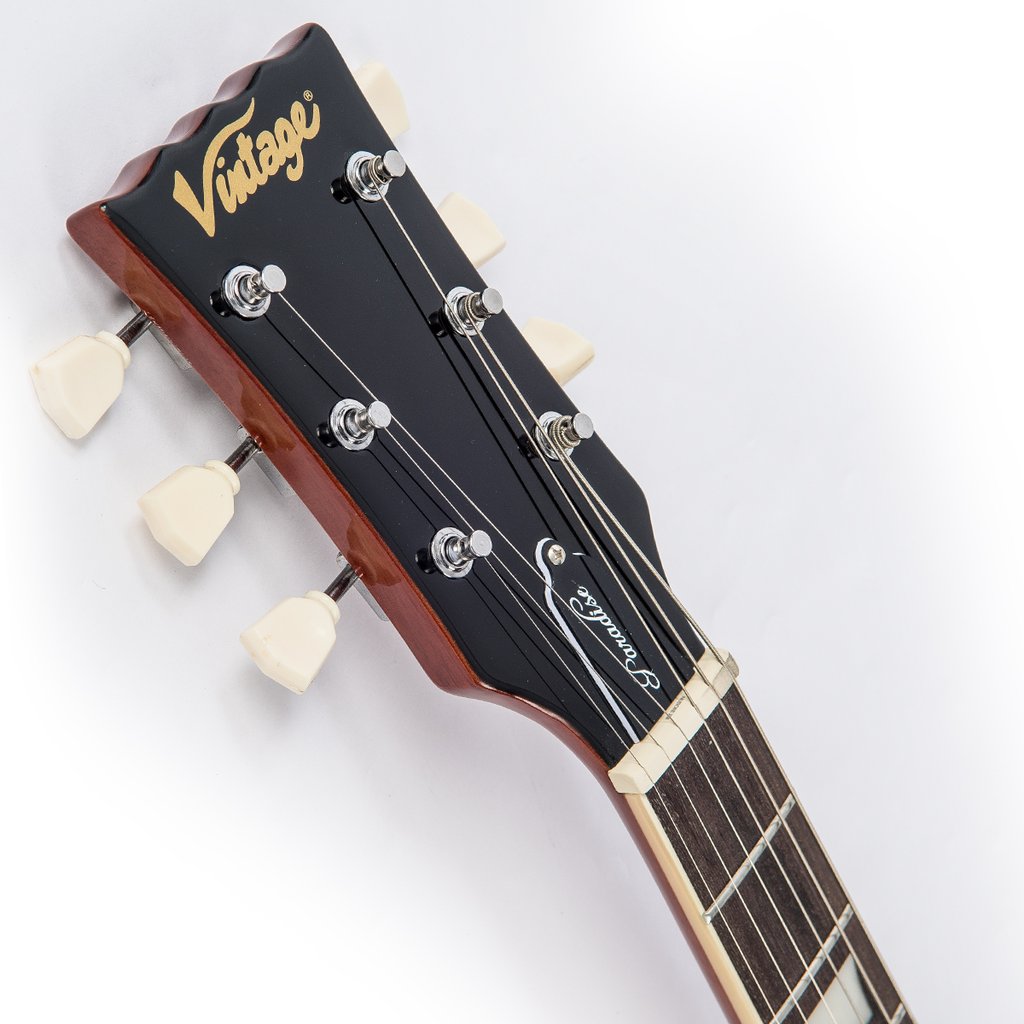 Vintage LV100AFD Les Paul Flamed Amber vasenkätinen sähkökitara - Aron Soitin