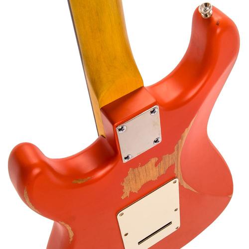 Vintage V6MRFR ICON Electric Guitar ~ Distressed Firenza Red - Aron Soitin