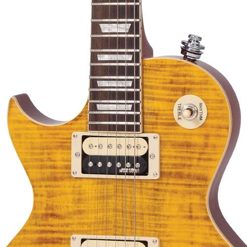 Vintage LV100AFD Les Paul Flamed Amber vasenkätinen sähkökitara - Aron Soitin