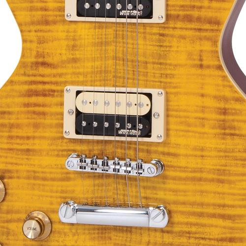 Vintage LV100AFD Les Paul Flamed Amber vasenkätinen sähkökitara - Aron Soitin
