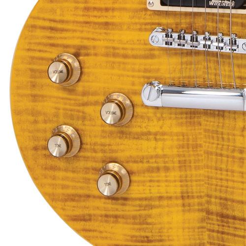 Vintage LV100AFD Les Paul Flamed Amber vasenkätinen sähkökitara - Aron Soitin