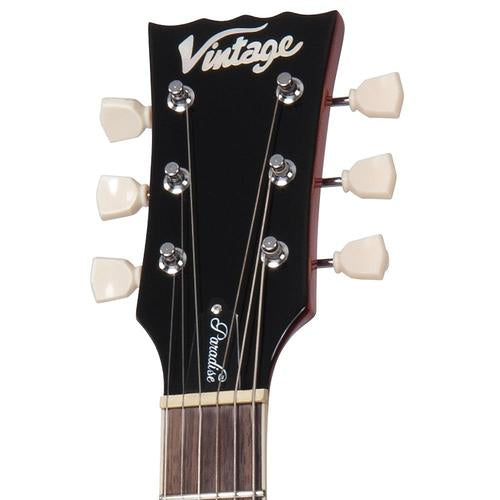 Vintage LV100AFD Les Paul Flamed Amber vasenkätinen sähkökitara - Aron Soitin