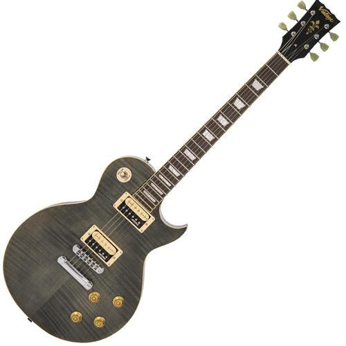 Vintage V100TBK ReIssued Les Paul Flamed Thru Black sähkökitara - Aron Soitin