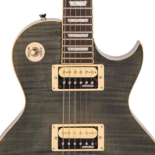 Vintage V100TBK ReIssued Les Paul Flamed Thru Black sähkökitara - Aron Soitin