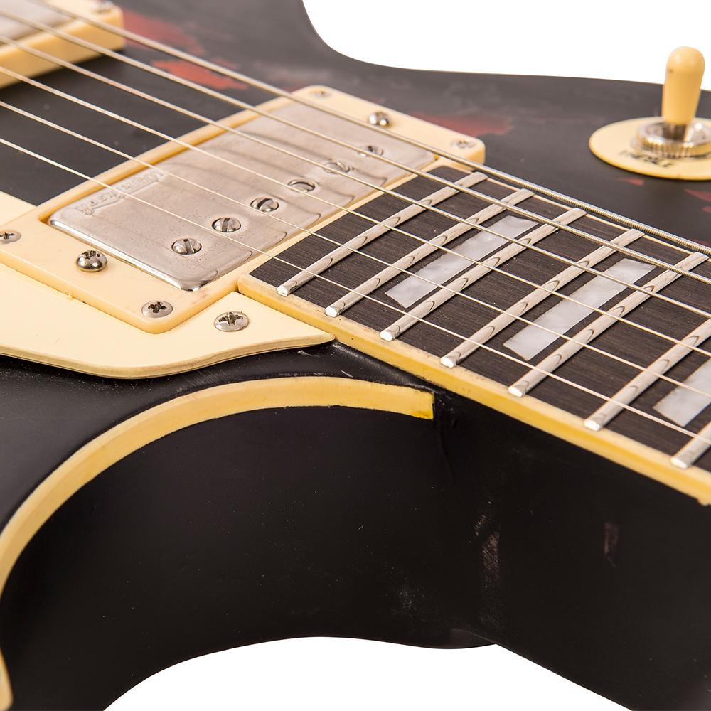 Vintage V100 ICON Electric Guitar ~ Distressed Black Over Sunburst - Aron Soitin