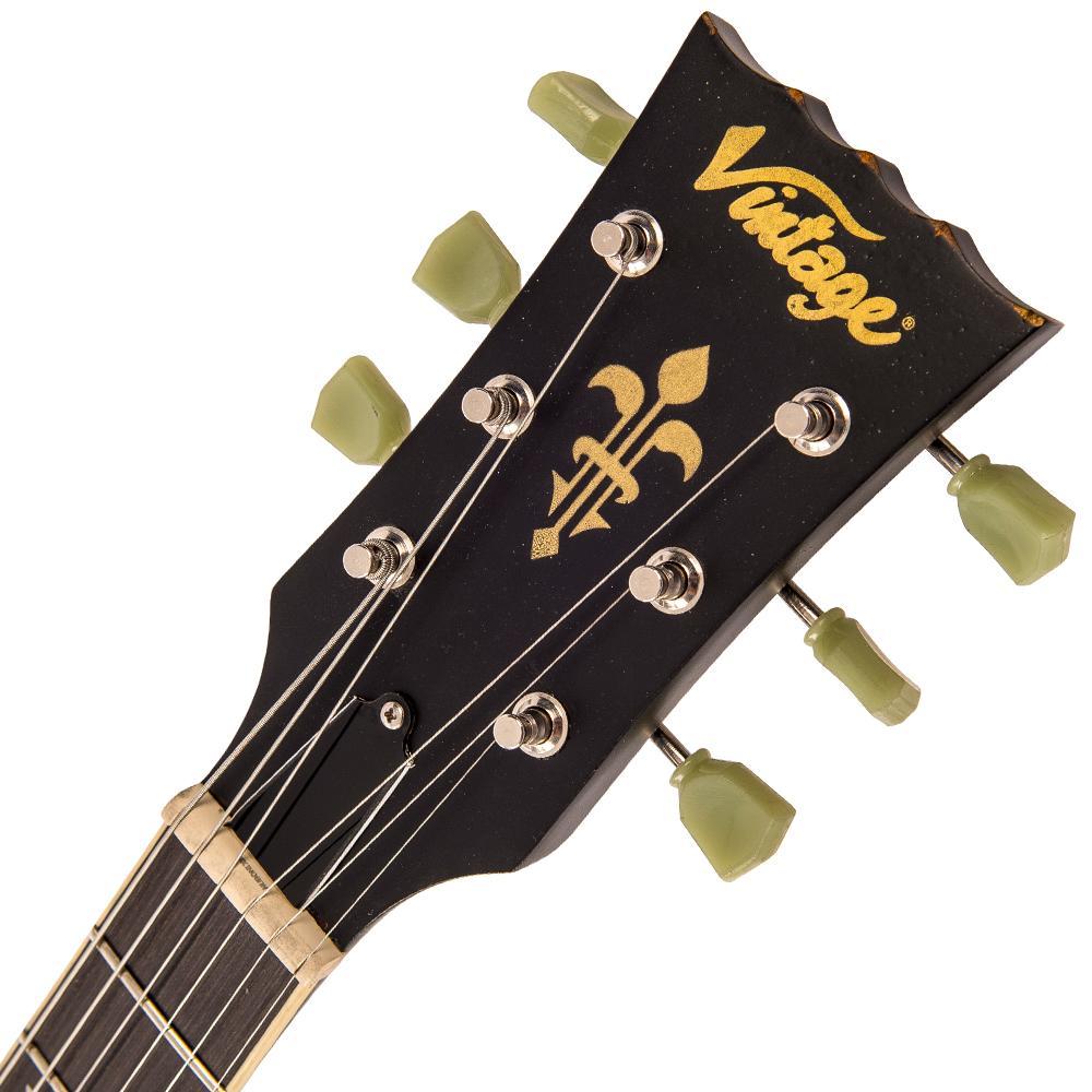 Vintage V100 ICON Electric Guitar ~ Distressed Black Over Sunburst - Aron Soitin