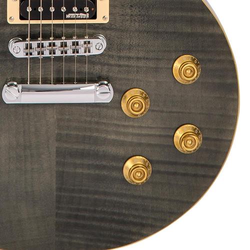Vintage V100TBK ReIssued Les Paul Flamed Thru Black sähkökitara - Aron Soitin