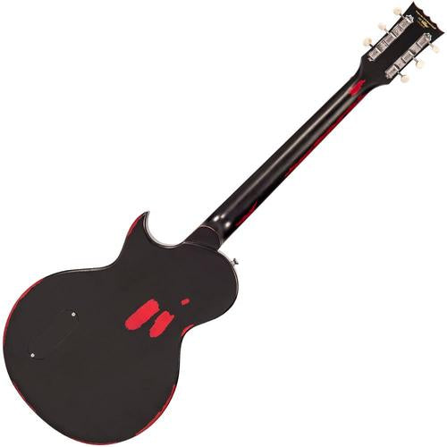 Vintage V120MRBK Icon Les Paul Distressed Black Over Cherry Red sähkökitara - Aron Soitin