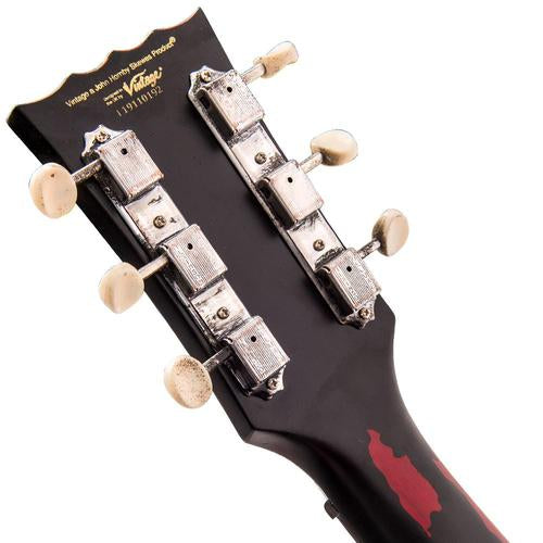 Vintage V120MRBK Icon Les Paul Distressed Black Over Cherry Red sähkökitara - Aron Soitin