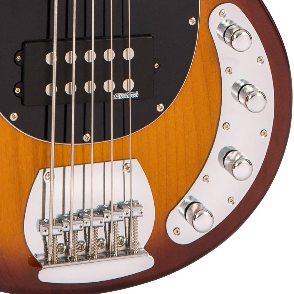 Vintage V965TSB ReIssued 5-String Active Bass ~ Flamed Tobacco Sunburst - Aron Soitin
