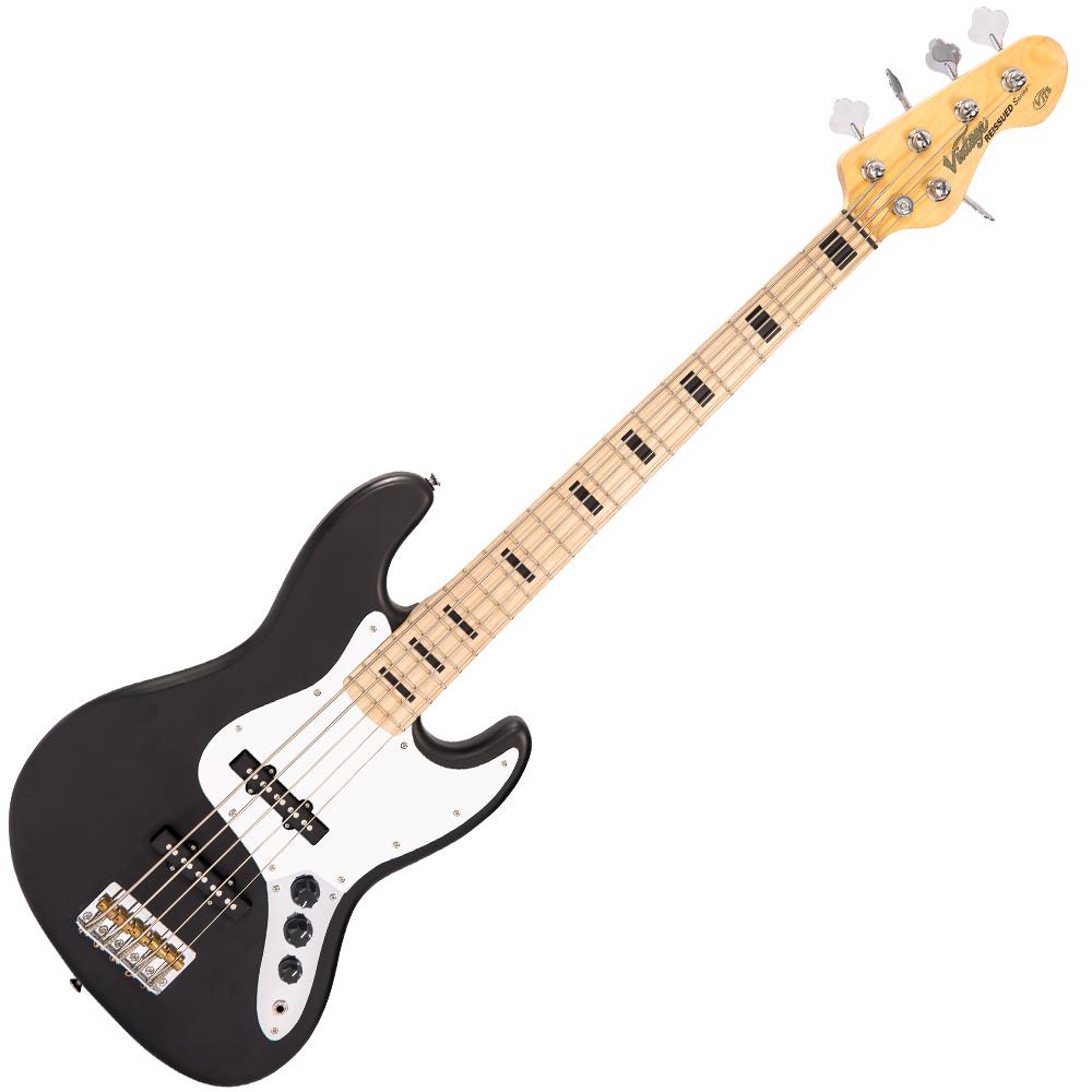 Vintage VJ75MBK ReIssued Maple Fingerboard Bass Guitar ~ 5-String ~ Black - Aron Soitin