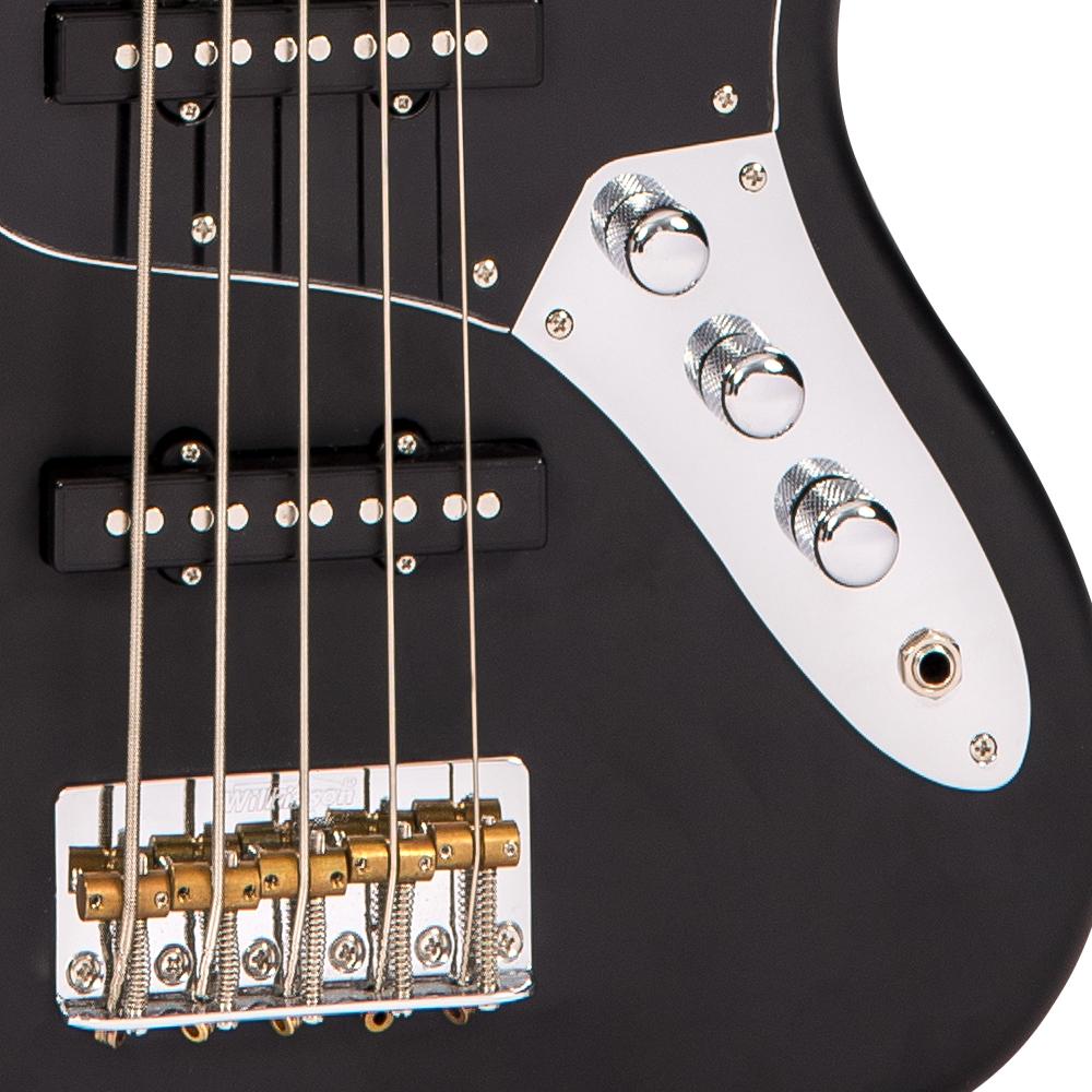 Vintage VJ75MBK ReIssued Maple Fingerboard Bass Guitar ~ 5-String ~ Black - Aron Soitin