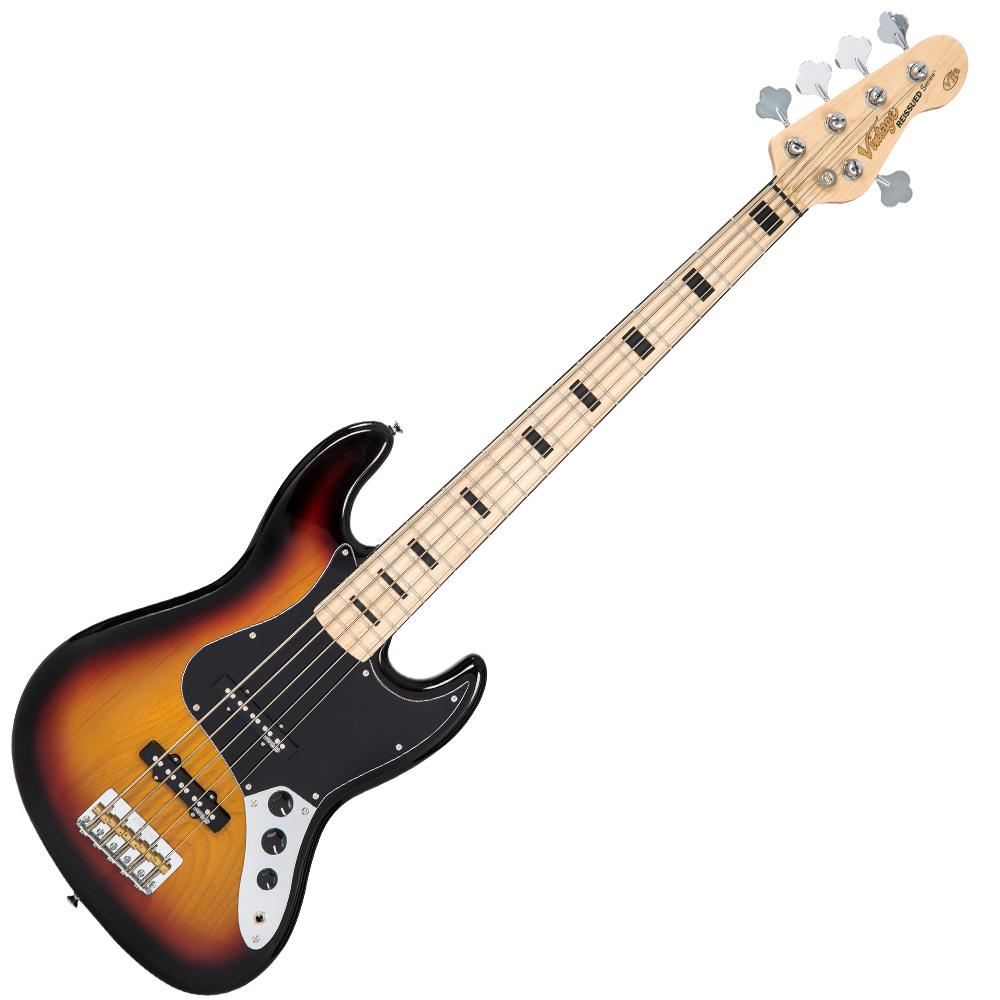 Vintage VJ75MSSB ReIssued Maple Fingerboard Bass Guitar ~ 5-String ~ Sunburst - Aron Soitin