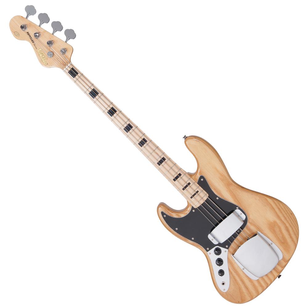 Vintage LVJ74NAT Reissued Maple Fingerboard Bass ~ Natural Ash - Left Hand - Aron Soitin