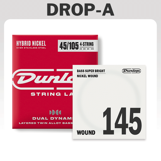 Dunlop 45-145t 5-kielisen basson Drop A -kielet Hybrid Nickel