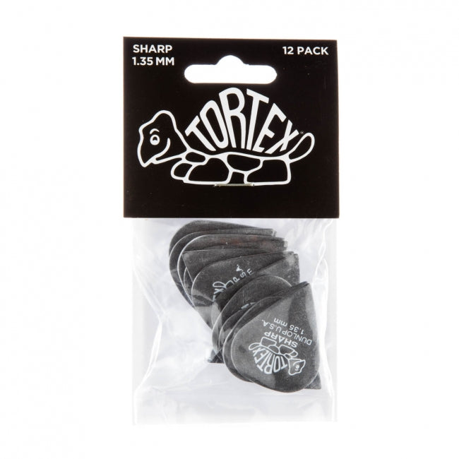Dunlop Tortex Sharp -plektrat 1.35 mm, 12 kpl - Aron Soitin
