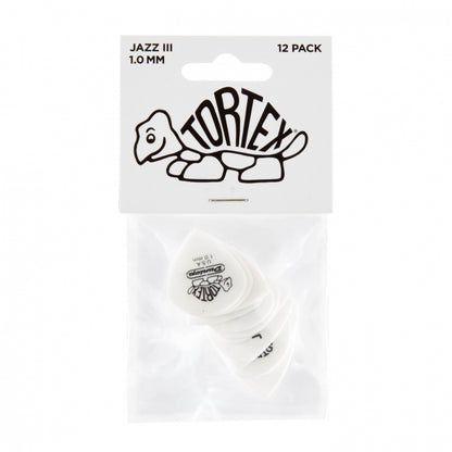 Dunlop Tortex Jazz III White -plektrat 1.00mm, 12kpl - Aron Soitin