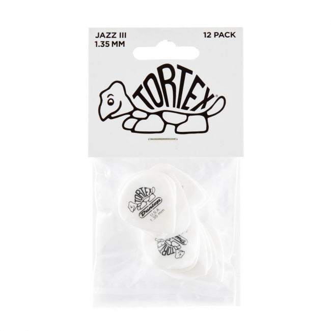 Dunlop Tortex Jazz III White -plektrat 1.35mm, 12kpl - Aron Soitin