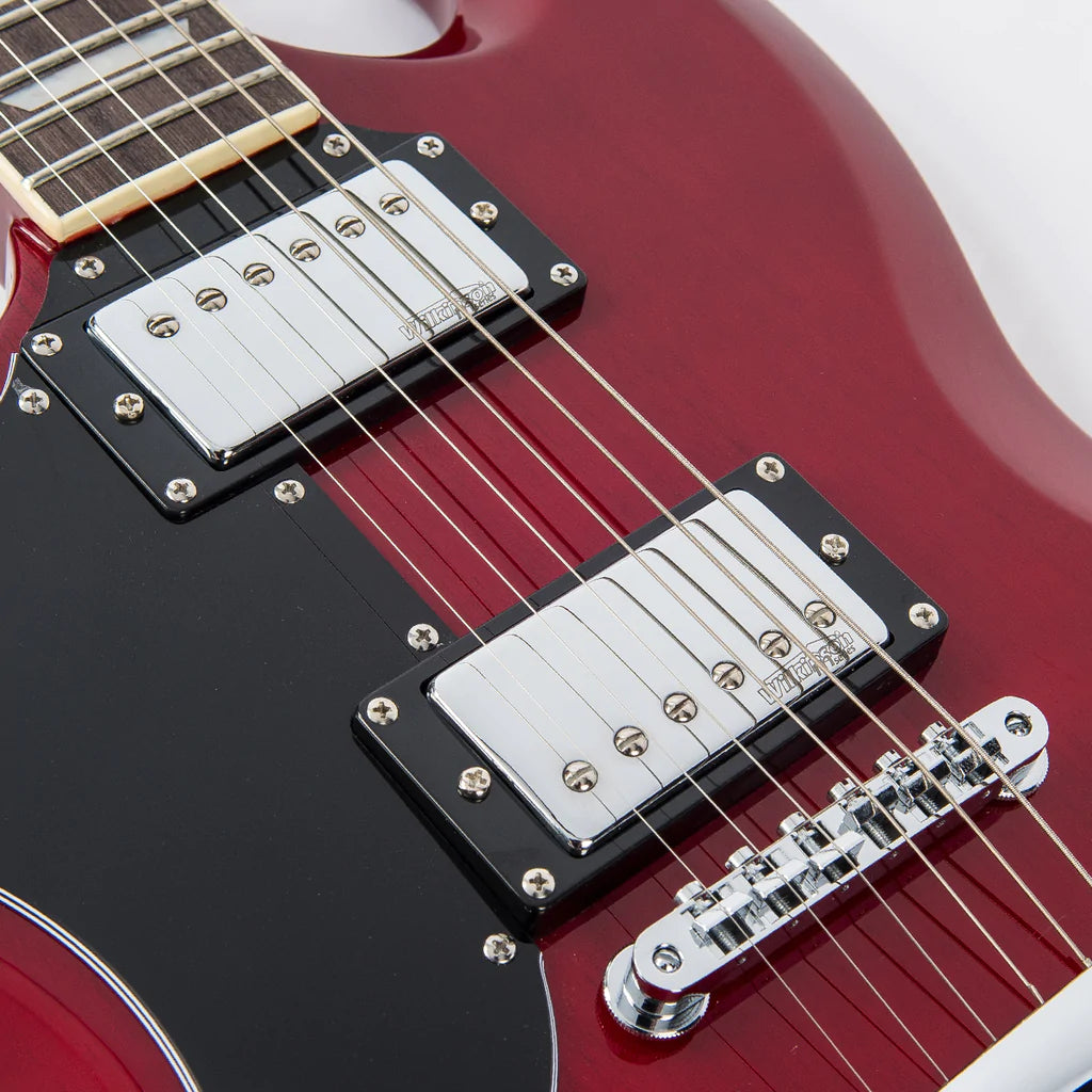 Vintage LVS6 ReIssued Electric Guitar ~ Left Hand Cherry Red - Aron Soitin