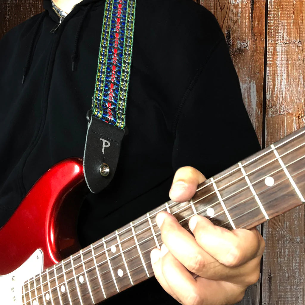 Perri's 2" Retro Hootenanny Poly Guitar Strap Blue Yellow Red - Aron Soitin