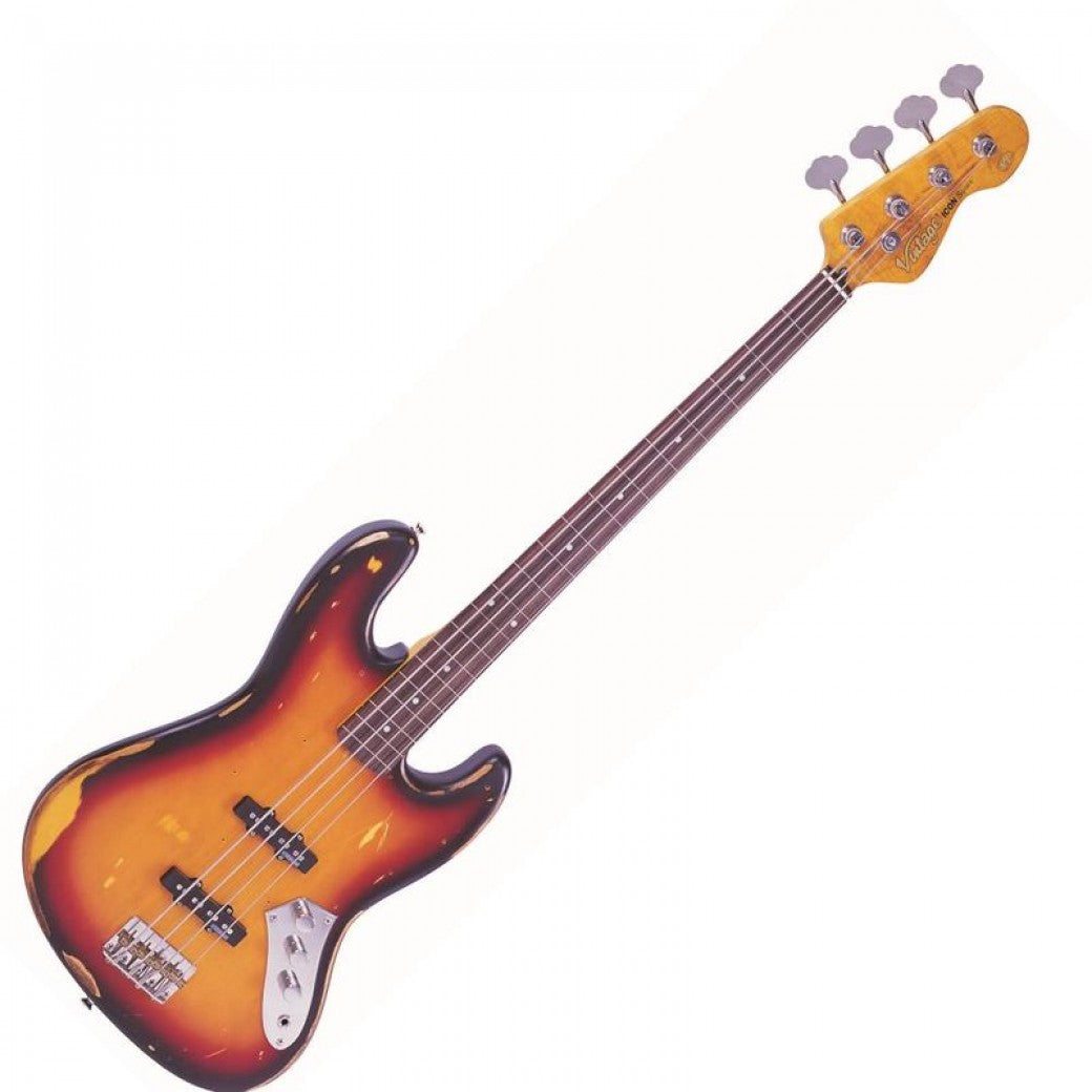 Vintage V74 ICON Fretless Bass ~ Sunset Sunburst - Aron Soitin