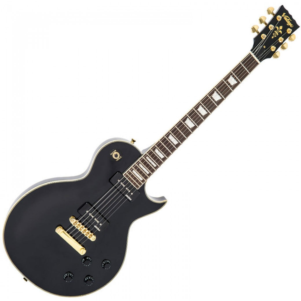 Vintage V100PBB ReIssued Les Paul P90 Gloss Black sähkökitara - Aron Soitin