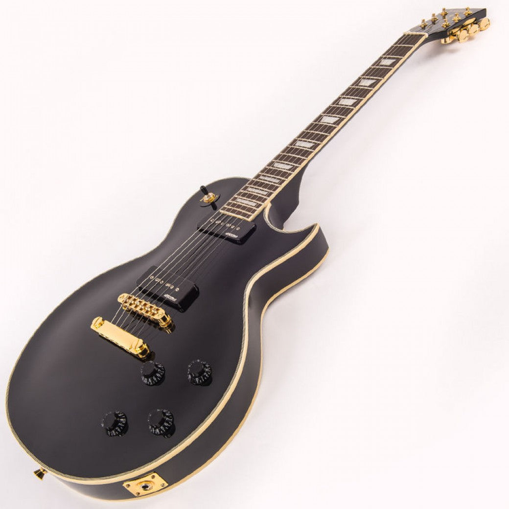 Vintage V100PBB ReIssued Les Paul P90 Gloss Black sähkökitara - Aron Soitin