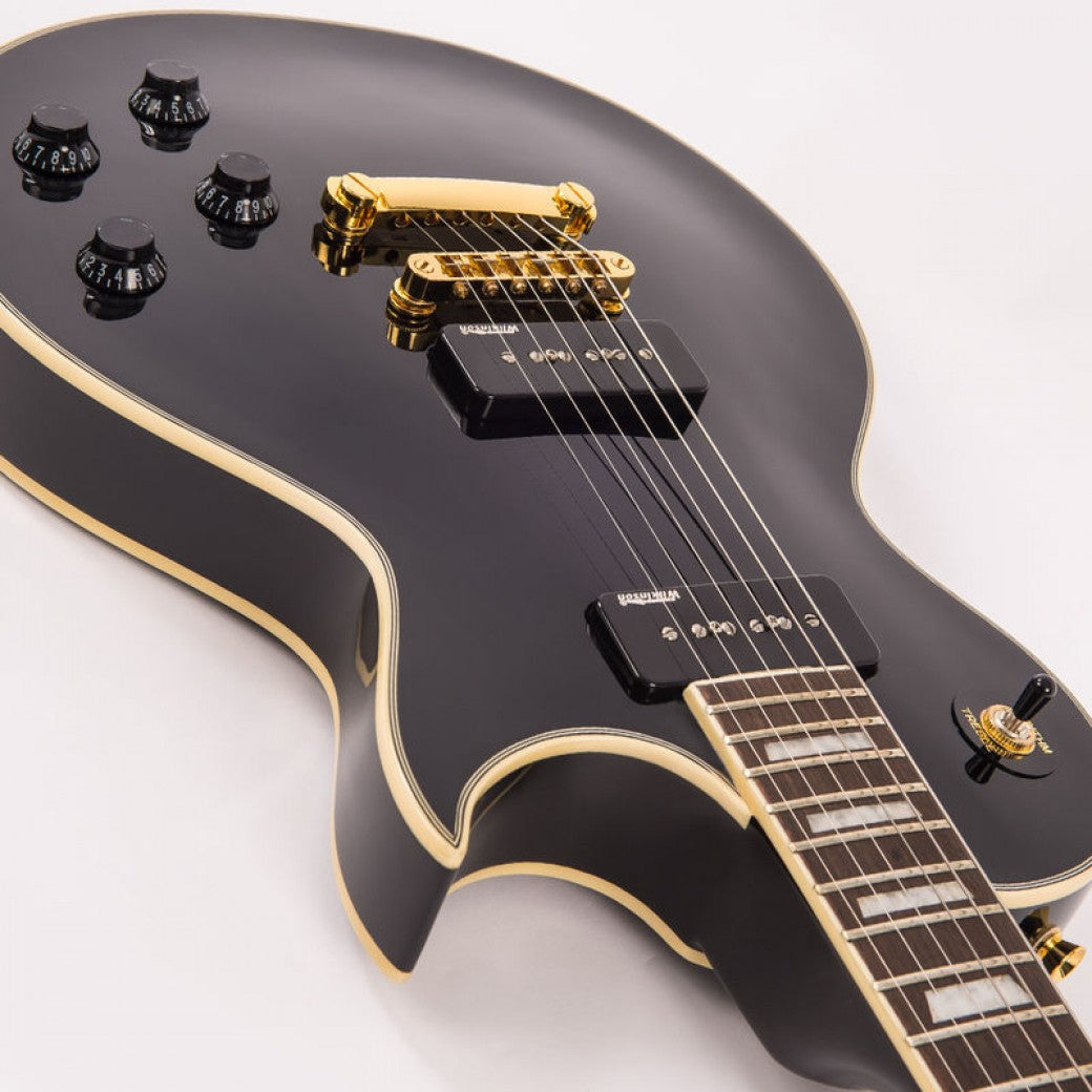 Vintage V100PBB ReIssued Les Paul P90 Gloss Black sähkökitara - Aron Soitin