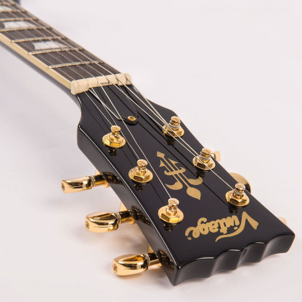 Vintage V100PBB ReIssued Les Paul P90 Gloss Black sähkökitara - Aron Soitin