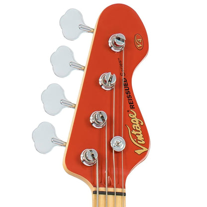 Vintage V4 ReIssued Maple Fingerboard Bass Guitar ~ Firenza Red - Aron Soitin