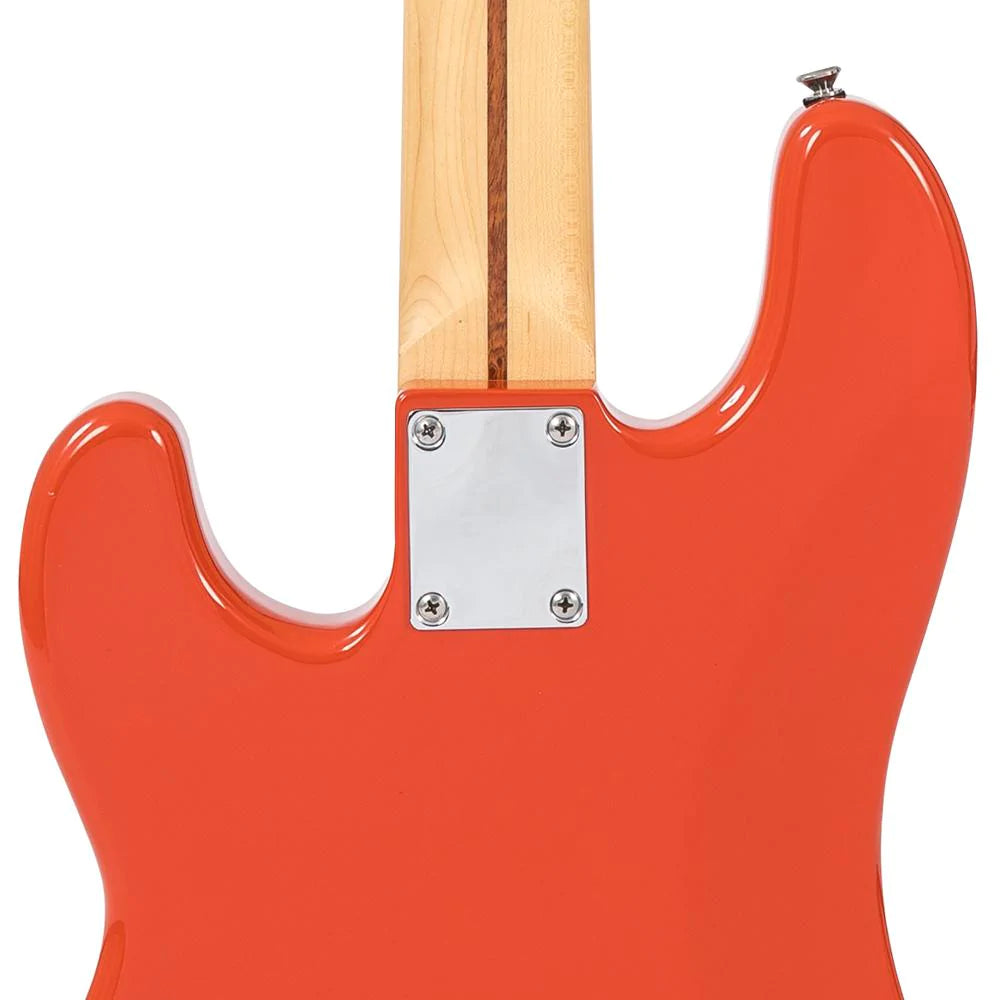 Vintage V4 ReIssued Maple Fingerboard Bass Guitar ~ Firenza Red - Aron Soitin