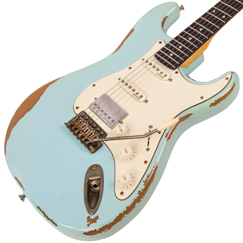 Vintage V6H ICON HSS Electric Guitar ~ Ultra-Gloss Distressed Laguna Blue - Aron Soitin