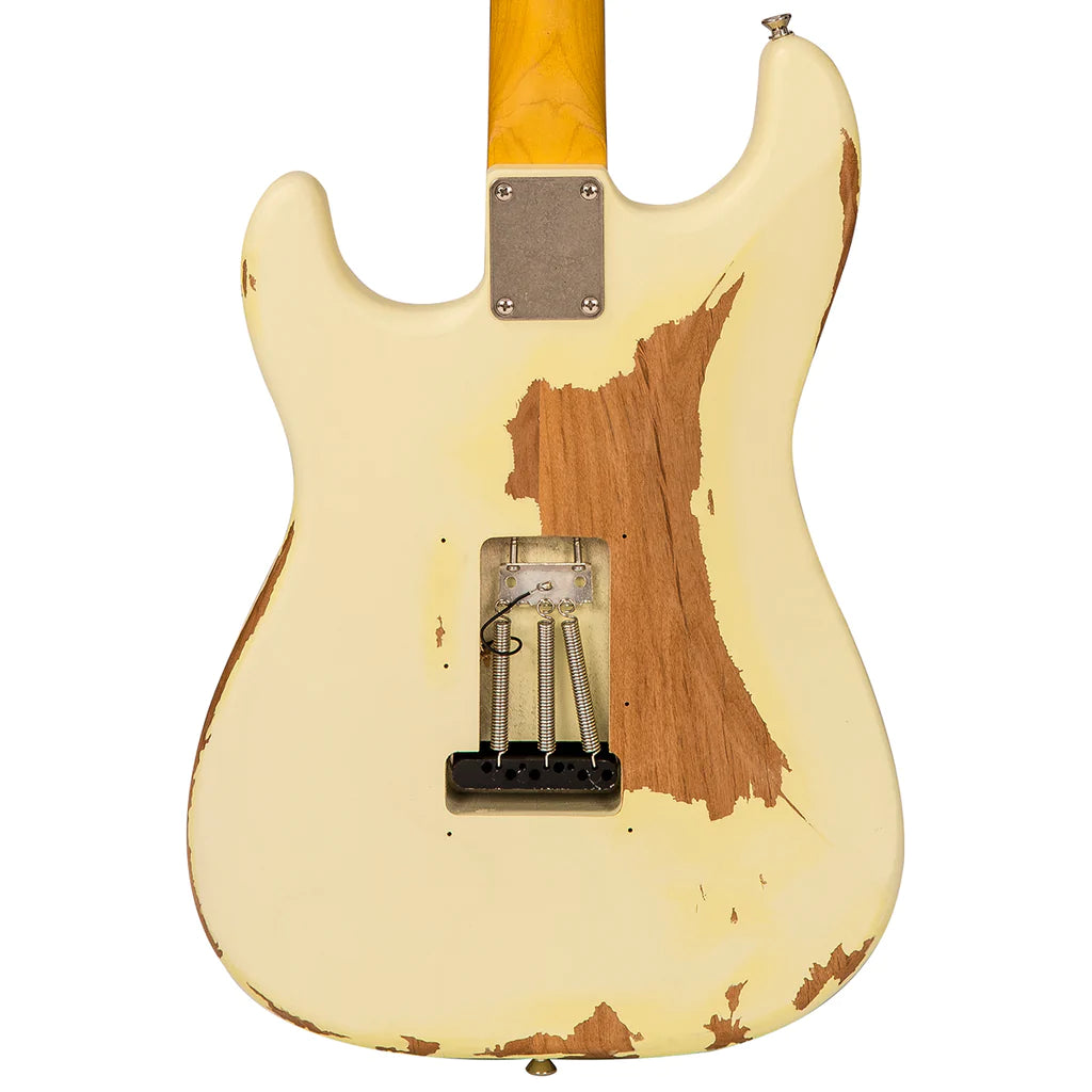 Vintage V6MRTBG Thomas Blug Signature Electric Guitar ~ Distressed Vintage White - Aron Soitin