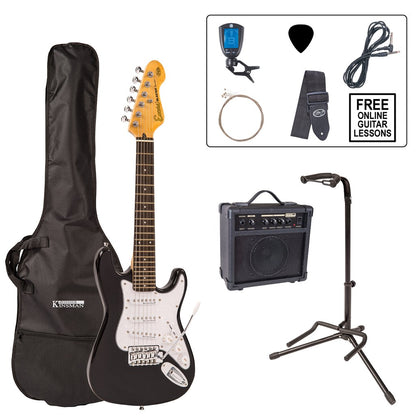 Encore EBP-E375BLK 3/4 Size Electric Guitar Pack Gloss Black - Aron Soitin