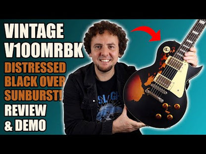 Vintage V100 ICON Electric Guitar ~ Distressed Black Over Sunburst