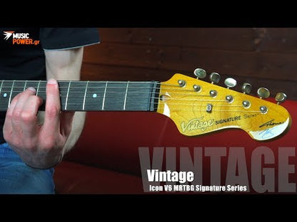 Vintage V6MRTBG Thomas Blug Signature Electric Guitar ~ Distressed Vintage White