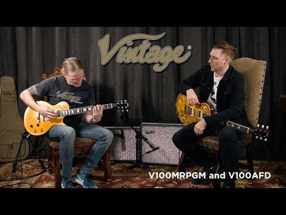 Vintage V100AFD ReIssued Electric Guitar ~ Flamed Amber sähkökitara