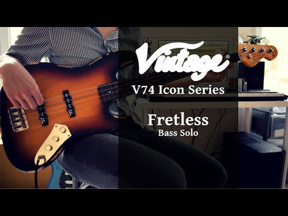 Vintage V74 ICON Fretless Bass ~ Sunset Sunburst